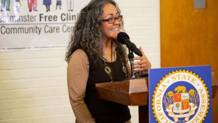 Guest speaker at podium, speaking