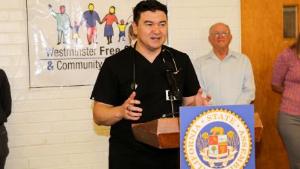 Guest speaker at podium, speaking
