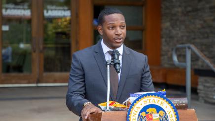 Guest speaker at podium, speaking