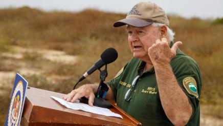 George Lange of the Mountains Recreation & Conservation Authority at podium, speaking