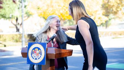 City official welcoming Asm. Irwin to podium