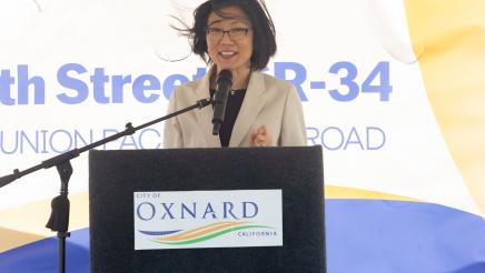 Guest speaker at podium, speaking