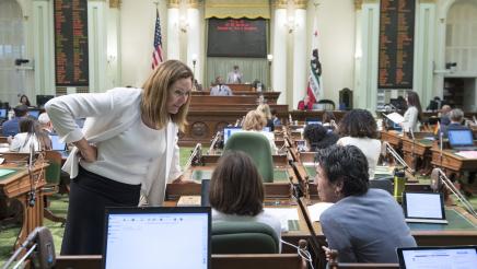 Asm. Irwin speaking with other members